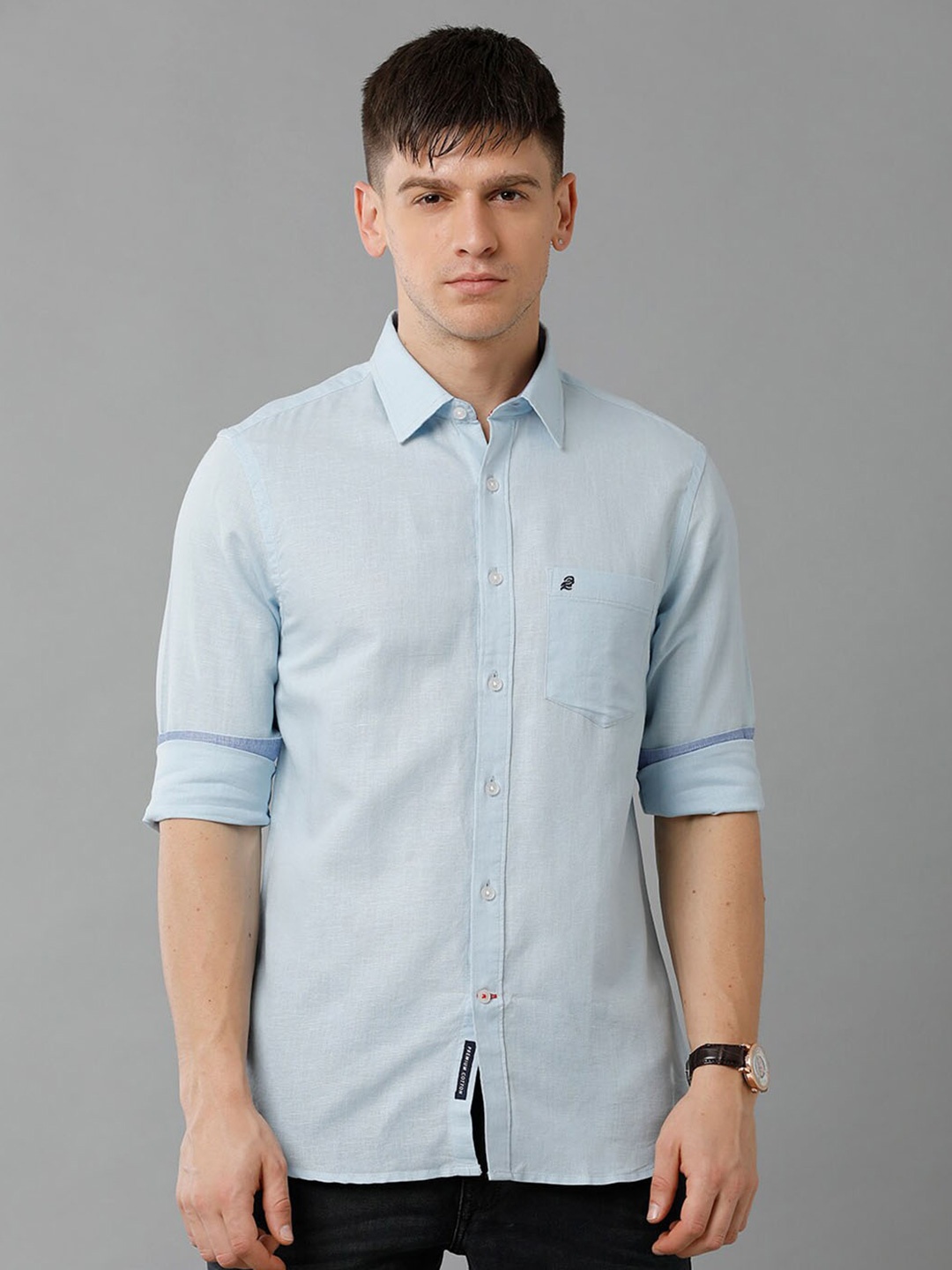 

Double Two India Slim Fit Cotton Linen Casual Shirt, Blue
