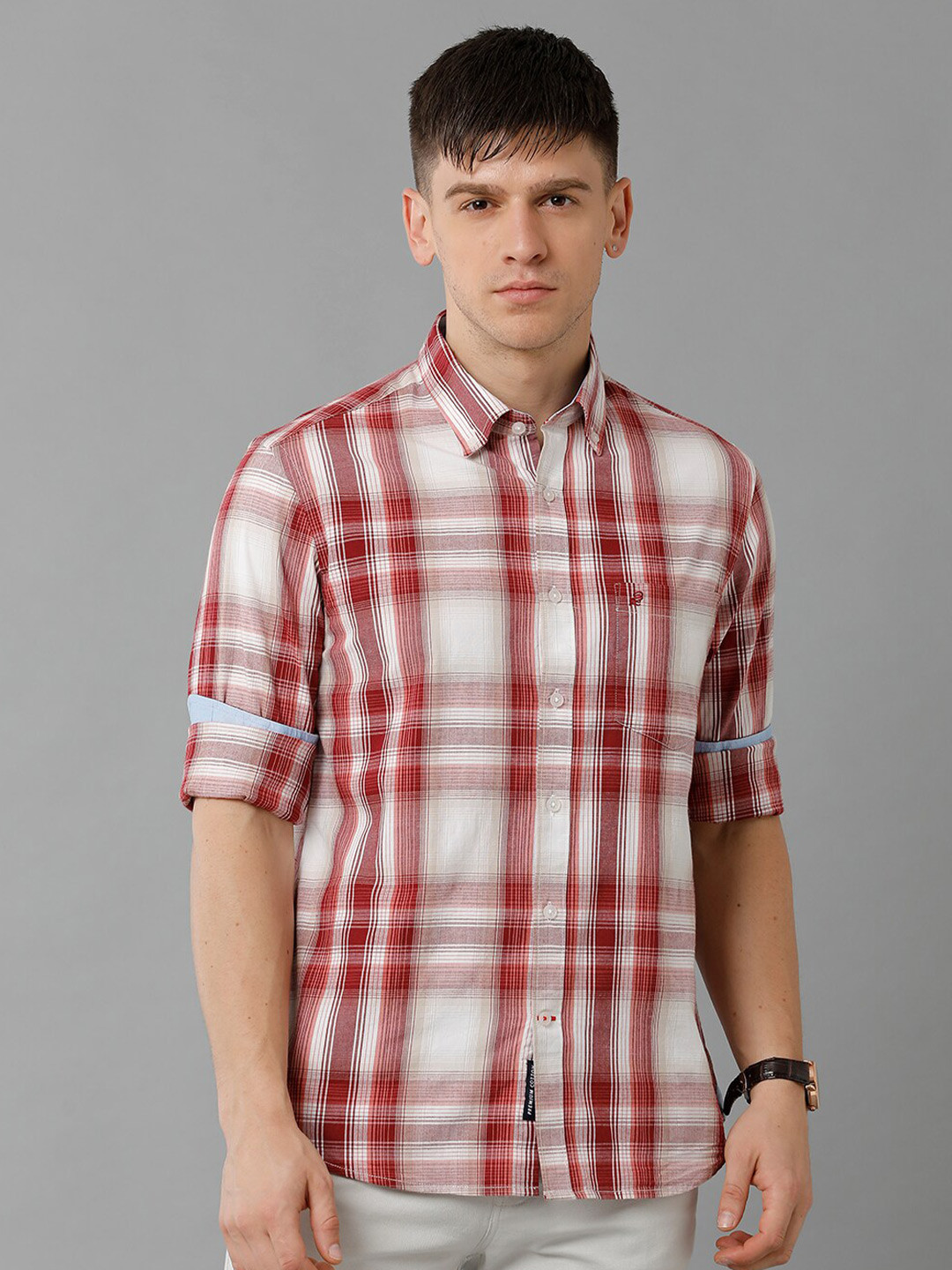 

Double Two India Slim Tartan Checks Button-Down Collar Cotton Casual Shirt, Maroon