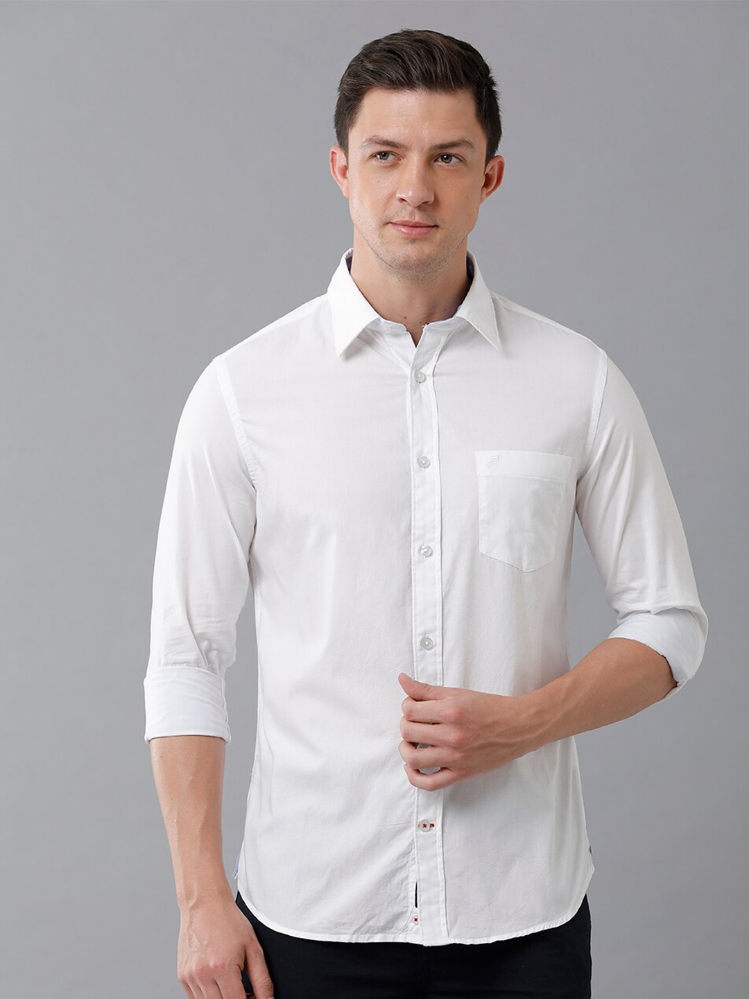 

Double Two India Slim Spread Collar Cotton Casual Shirt, White