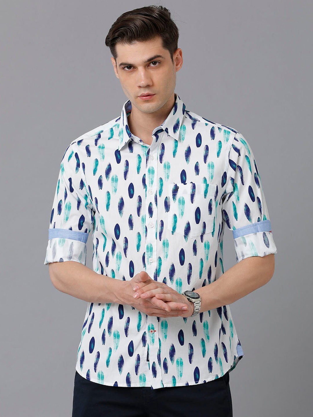 

Double Two India Slim Abstract Printed Cotton Casual Shirt, White