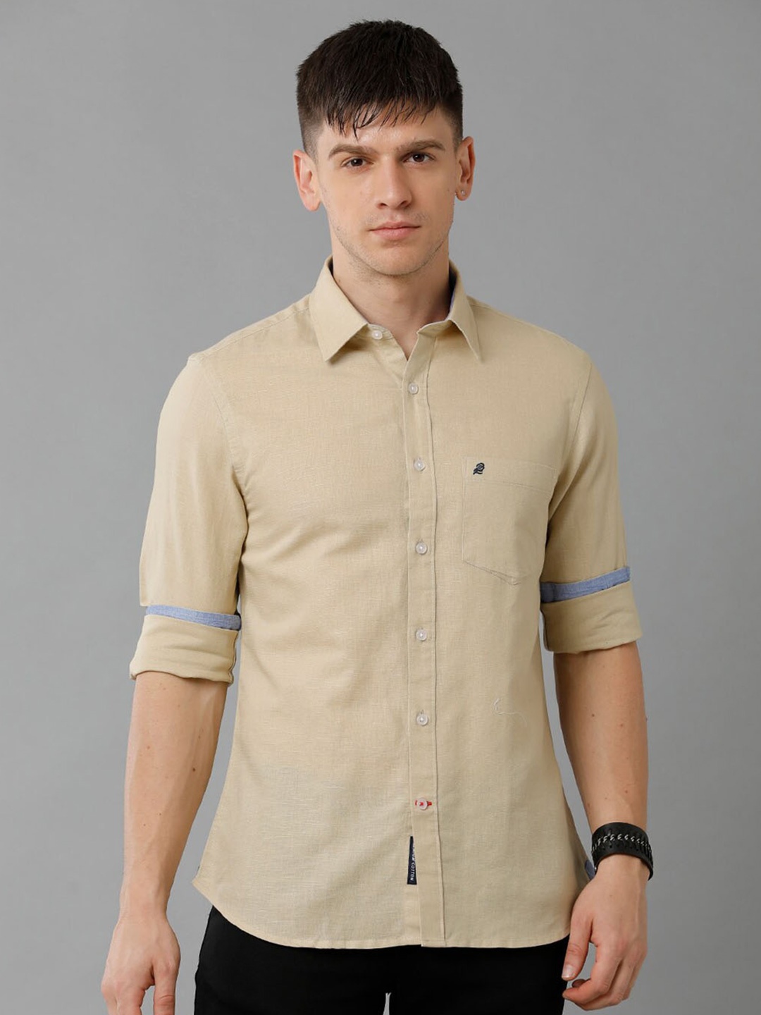 

Double Two India Slim Fit Cotton Linen Casual Shirt, Beige