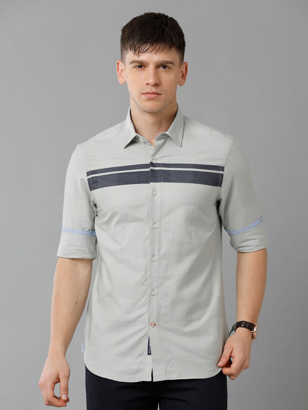 

Double Two Slim Fit Striped Casual Shirt, Grey