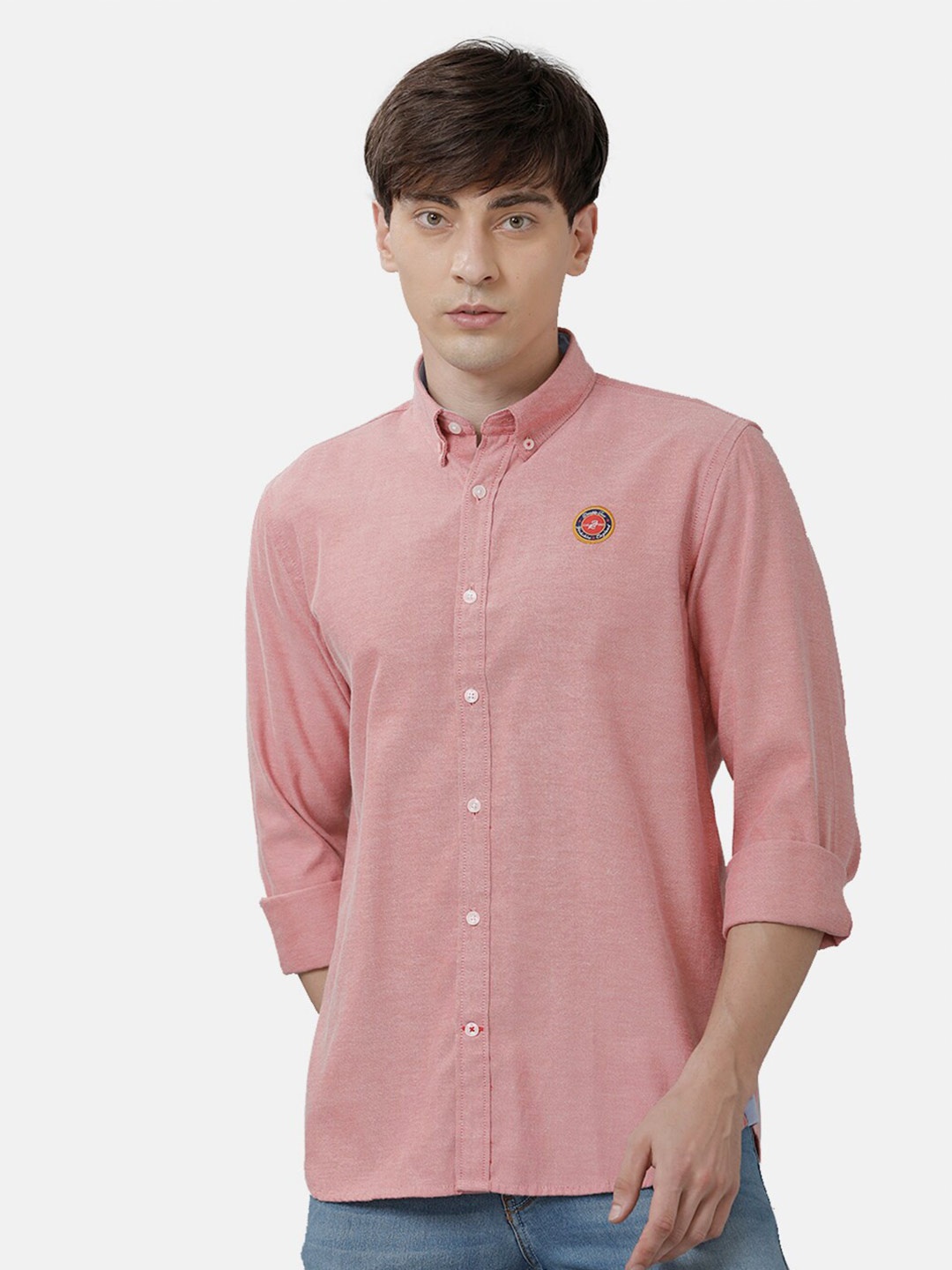 

Double Two India Slim Fit Button-Down Collar Oxford Cotton Casual Shirt, Red