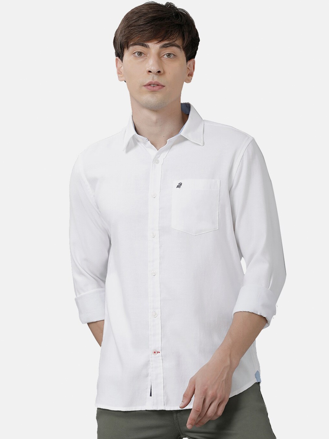 

Double Two India Slim Fit Spread Collar Oxford Cotton Casual Shirt, White