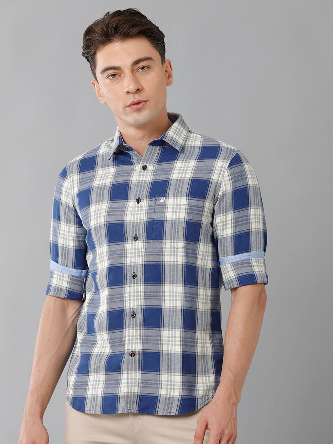 

Double Two India Slim Tartan Checks Cotton Casual Shirt, Blue