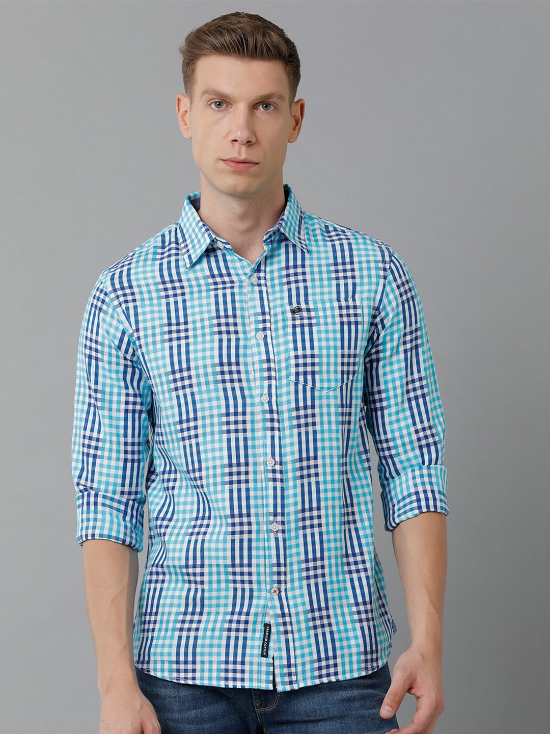 

Double Two India Slim Tartan Checks Cotton Casual Shirt, Blue