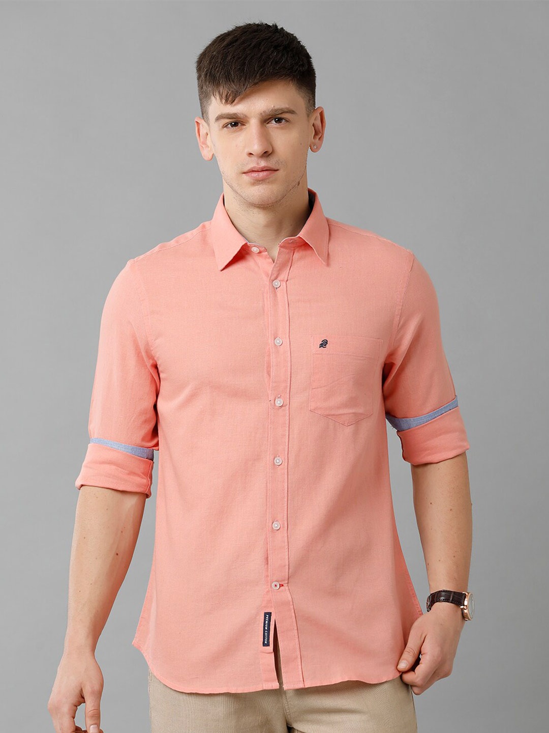 

Double Two Spread Collar India Slim Fit Casual Shirt, Orange
