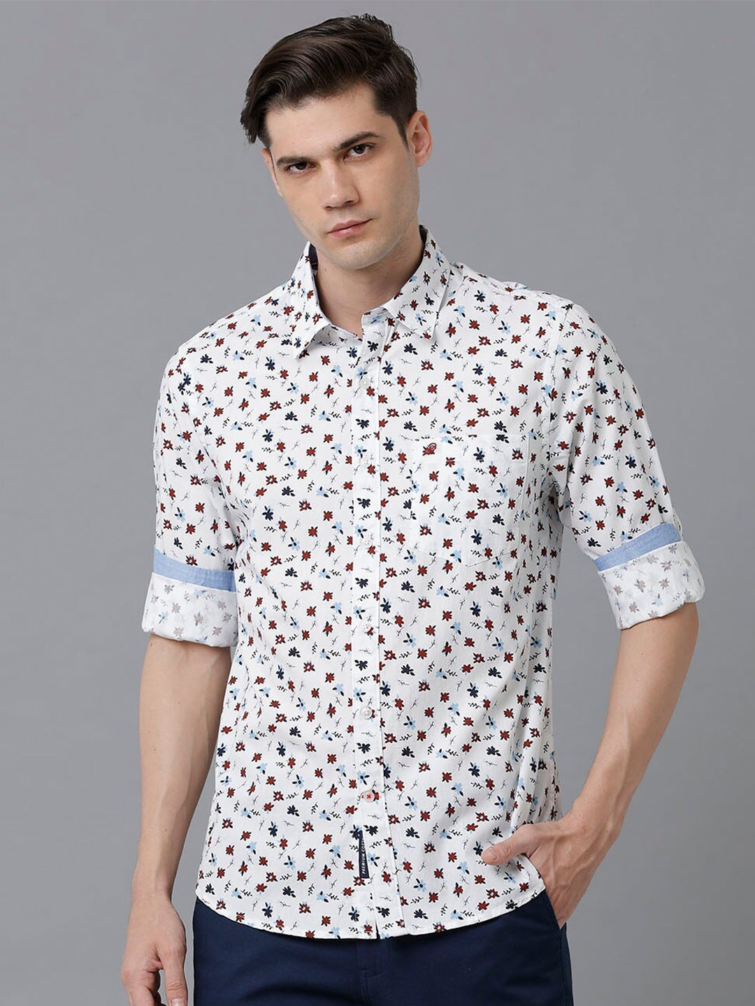 

Double Two India Slim Floral Printed Cotton Casual Shirt, White