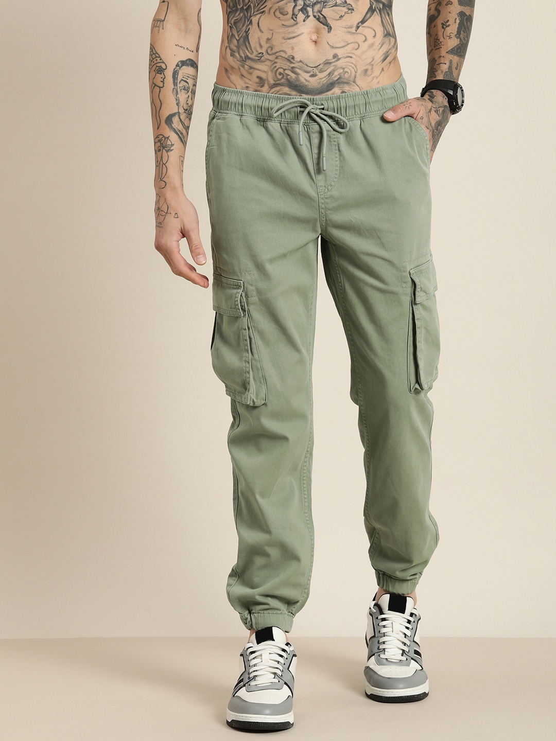 

HERE&NOW Men Cargos Trousers, Olive