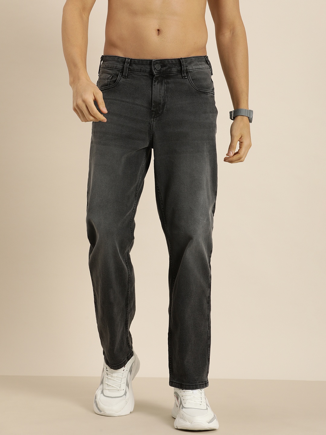 

HERE&NOW Men Light Fade Stretchable Jeans, Black