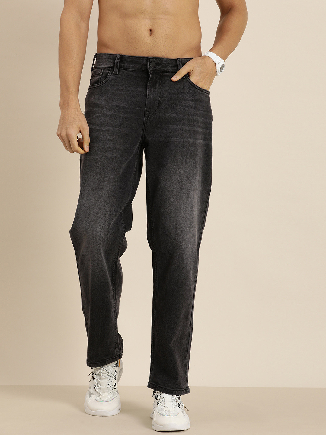 

HERE&NOW Men Light Fade Stretchable Jeans, Black