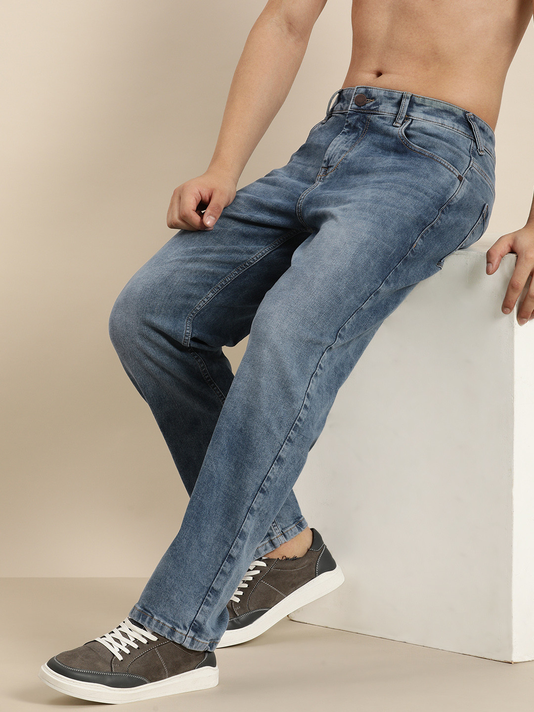 

HERE&NOW Men Light Fade Stretchable Jeans, Blue