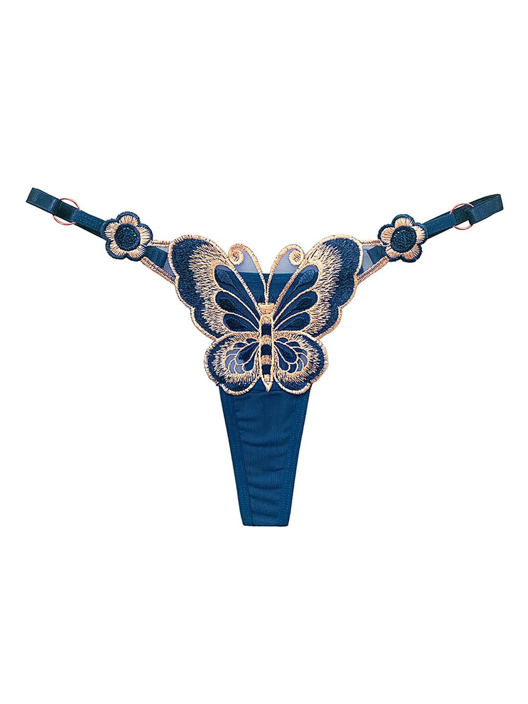 

LULU & SKY Low-Rise Butterfly Embroidered Thongs, Blue