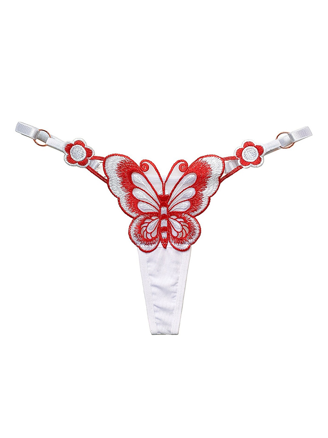 

LULU & SKY Low-Rise Butterfly Embroidered Thongs, White