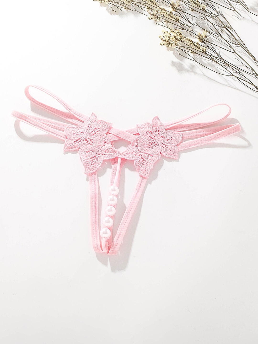 

LULU & SKY Self Design Double-Strap Thong Briefs, Pink