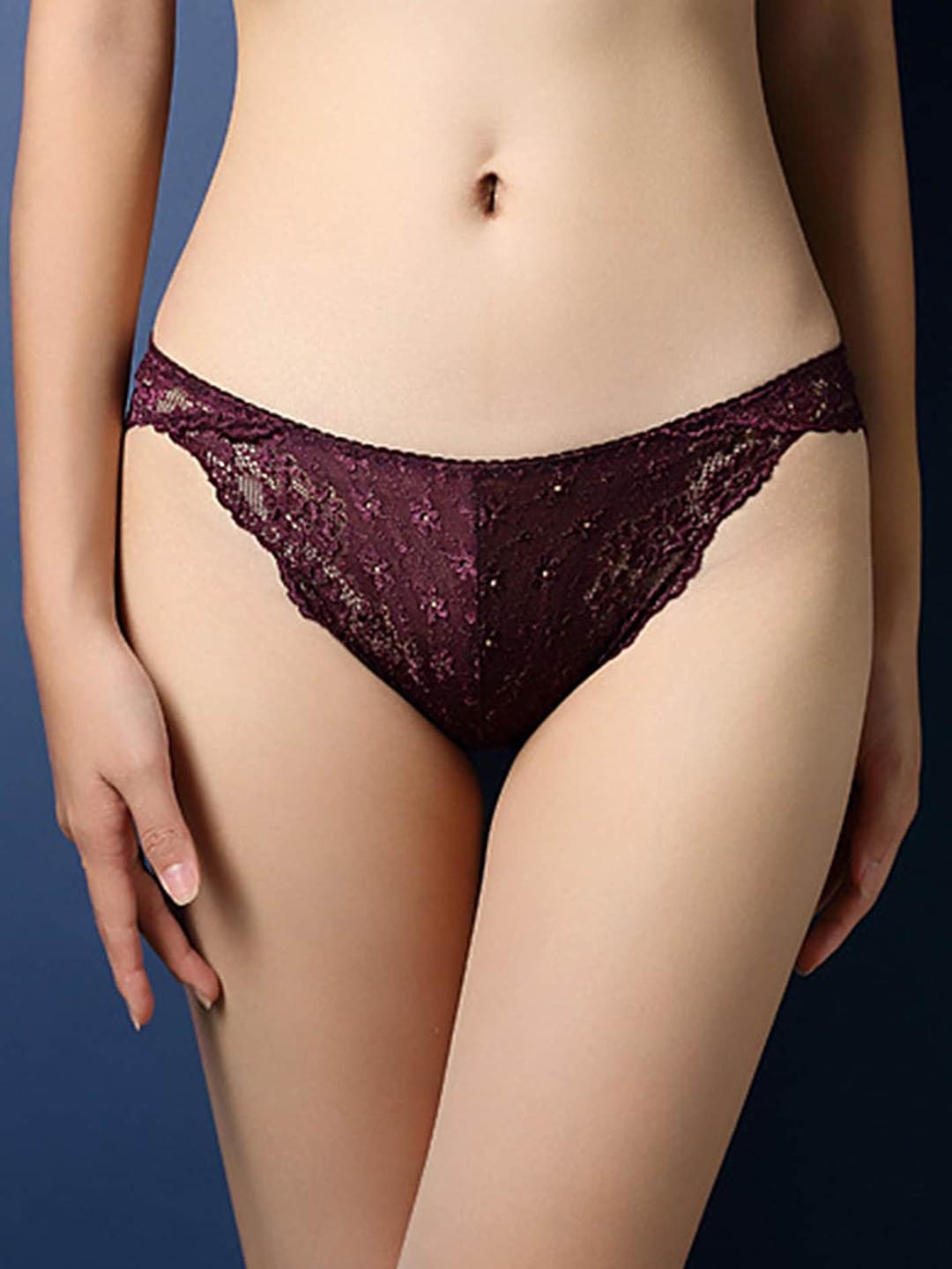 

LULU & SKY Self Design Lace Bikini Briefs 3004-PURPLE