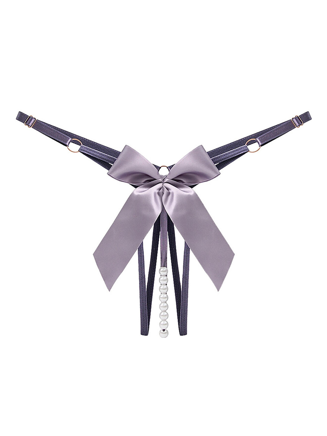 

LULU & SKY Pearls Beaded Bow Decor Hollow Thong Brief 2295-PURPLE GREY