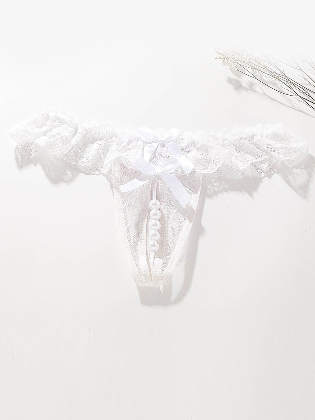 

LULU & SKY Self Design Lace Thongs, White