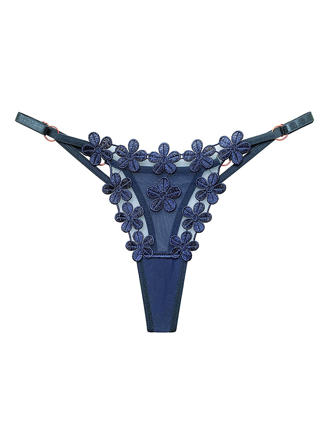 

LULU & SKY Floral Embroidered G-String Thong Briefs, Blue