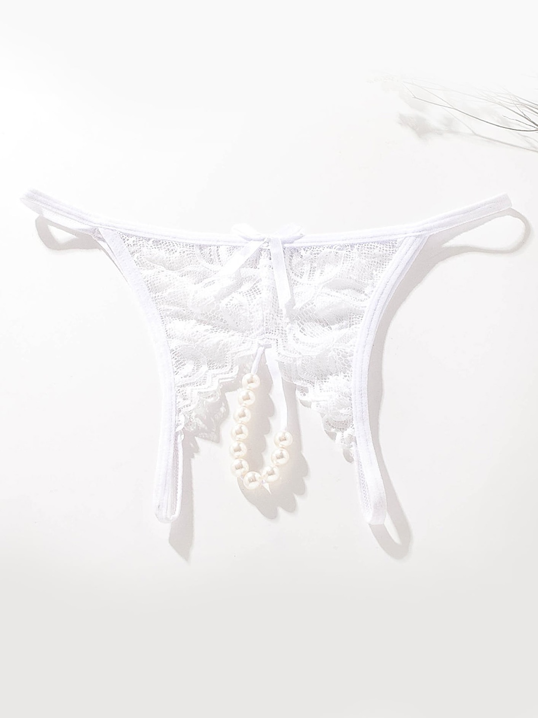 

LULU & SKY Self-Designed Hollow-Out Pearl-Strap Thongs Briefs 2144-WHITE