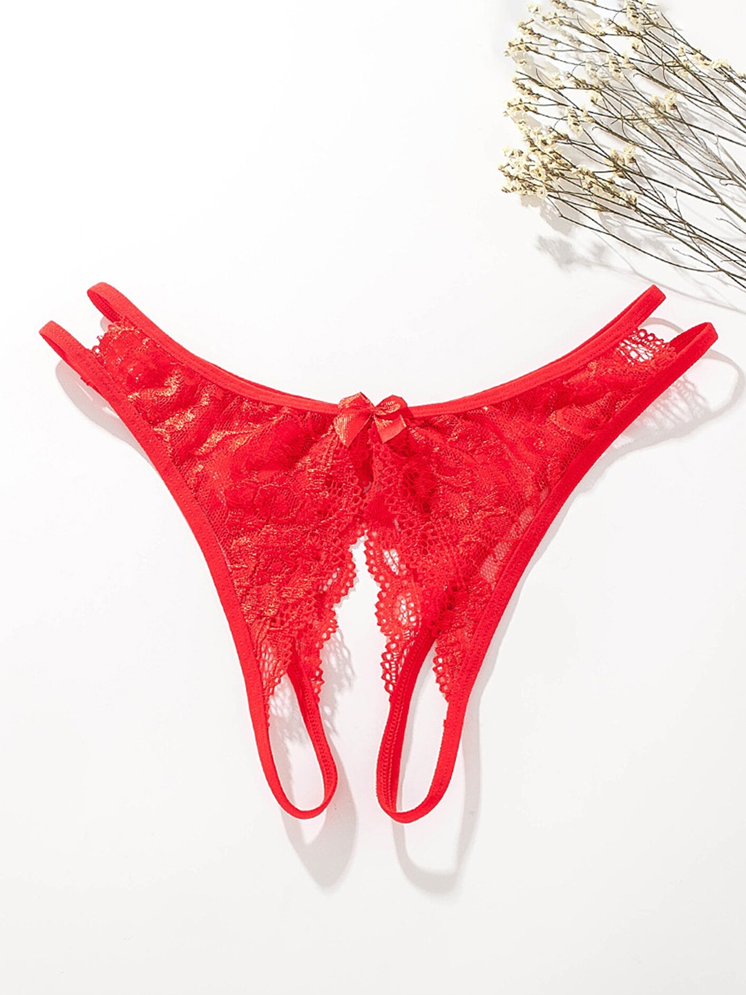 

LULU & SKY Self-Design Cut-Out Detail Low Waisted Thong Briefs - 2184-RED