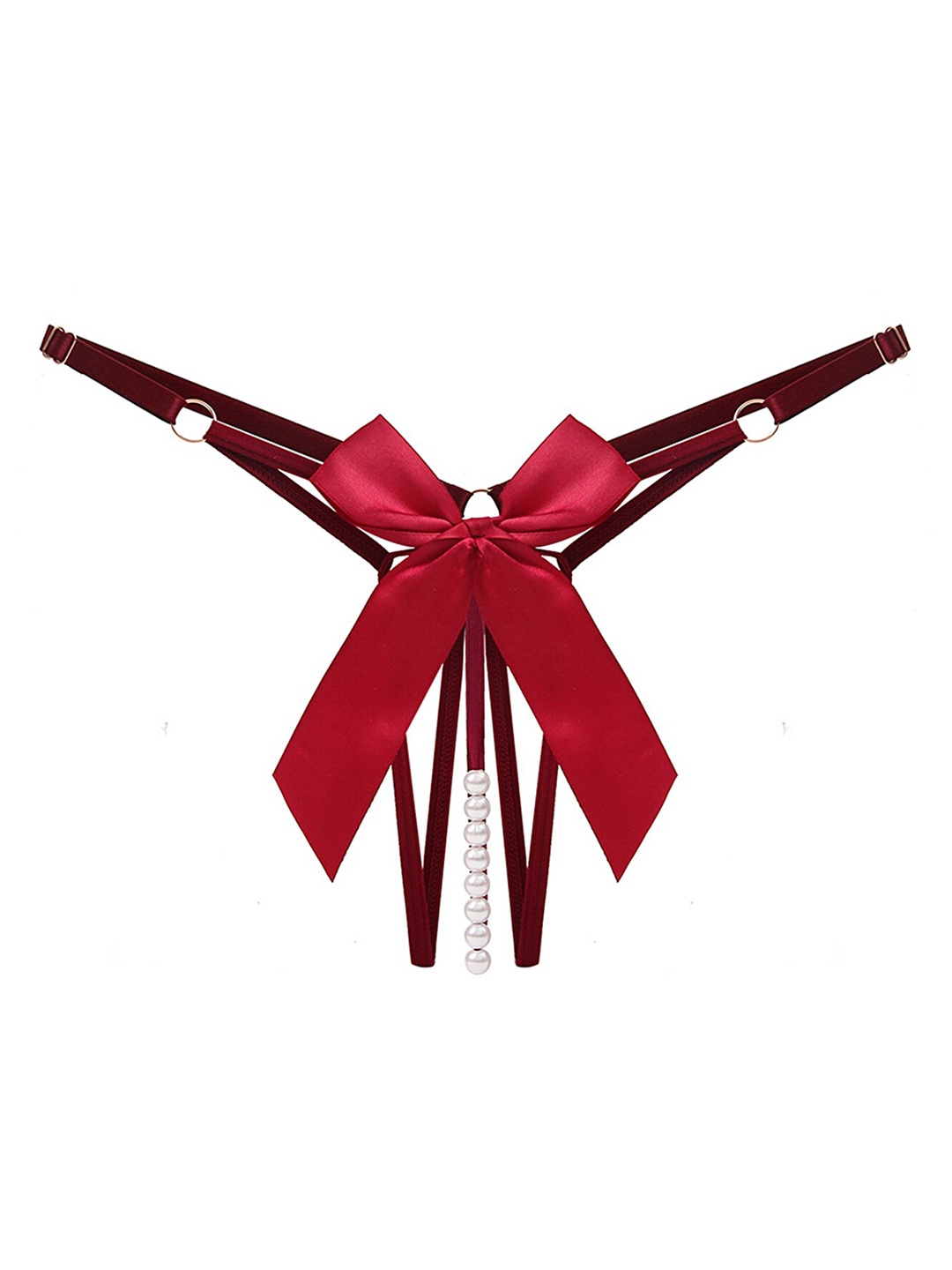 

LULU & SKY Self-Design Pearl Strap Bow Decor Mid-Rise Claret Thongs, Burgundy