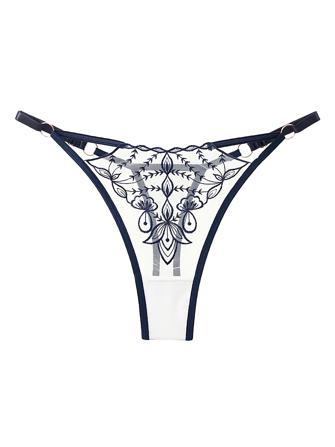 

LULU & SKY Contrast Embroidery G-String Anti Microbial Thong Brief ZH-2305-GREY BLUE, Navy blue