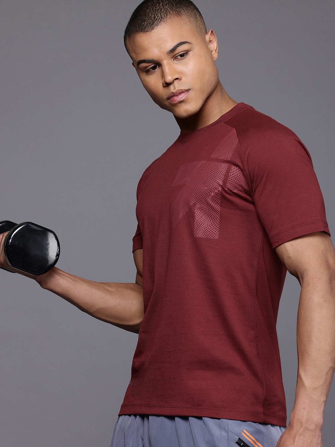 

HRX by Hrithik Roshan Brand Logo Rapid-Dry Training T-shirt, Maroon