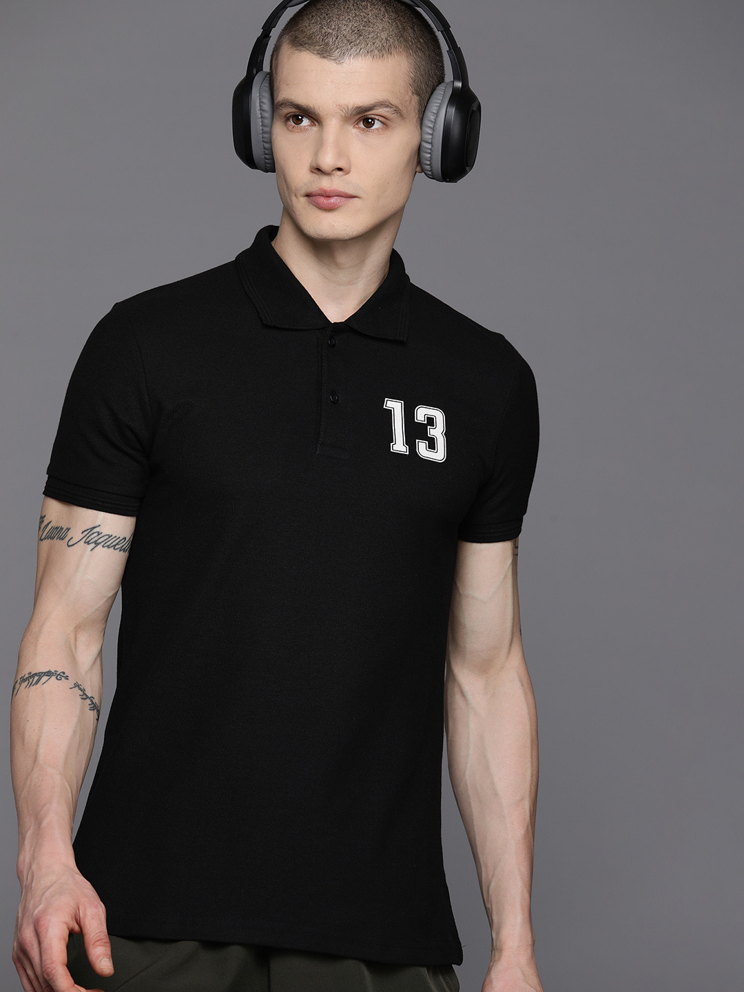 

HRX by Hrithik Roshan Placement Print Polo Collar T-shirt, Black