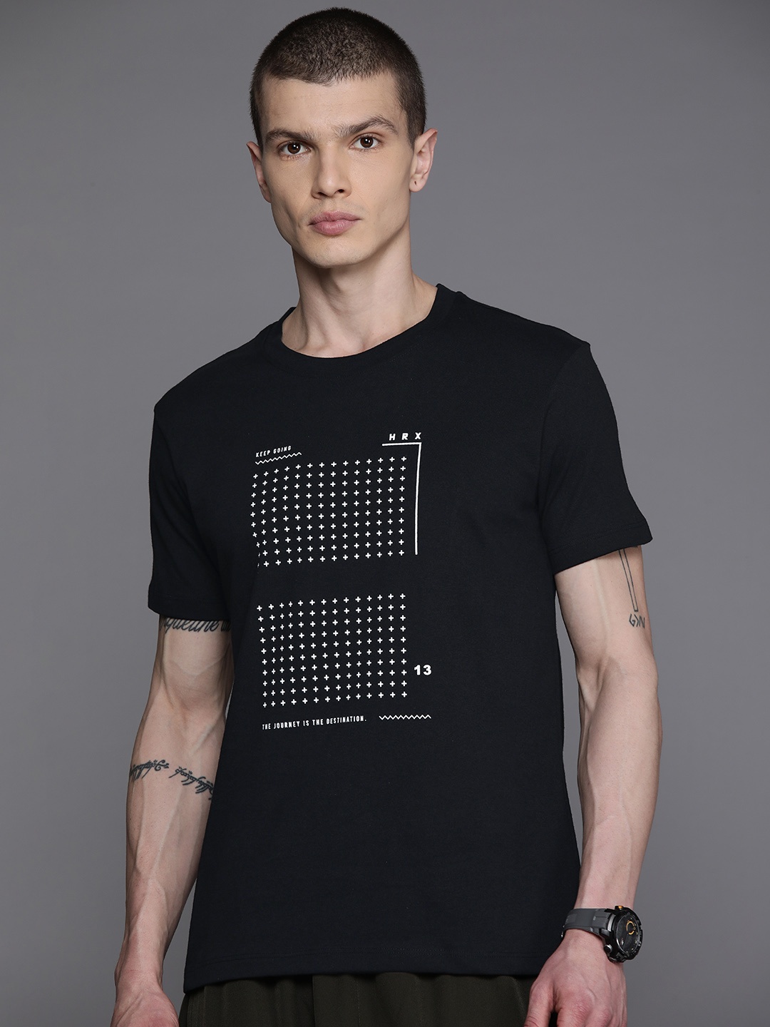 

HRX by Hrithik Roshan Men Printed Training Rapid-Dry T-shirt, Black