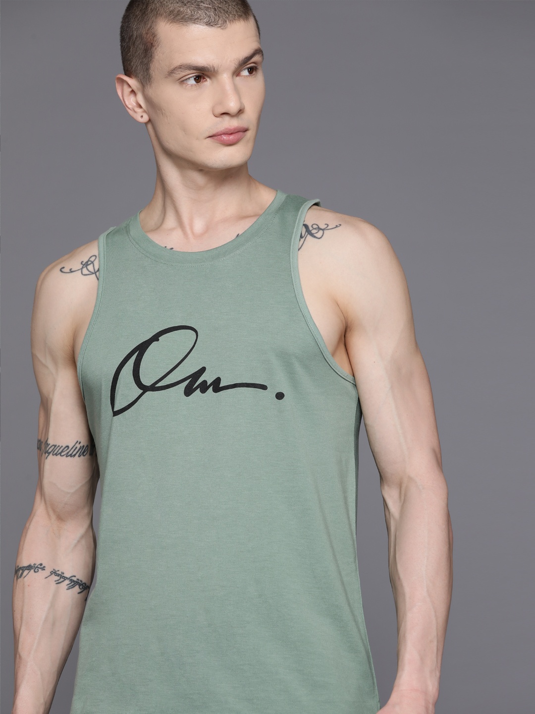 

HRX by Hrithik Roshan Typography Printed Sleeveless Yoga T-shirt, Green