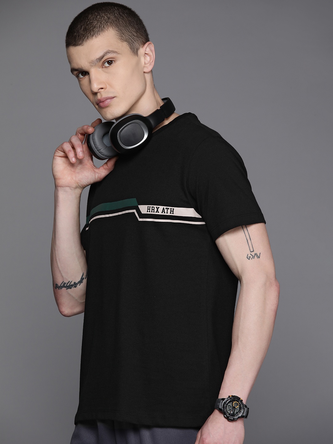 

HRX by Hrithik Roshan Striped Detail Lifestyle T-shirt, Black