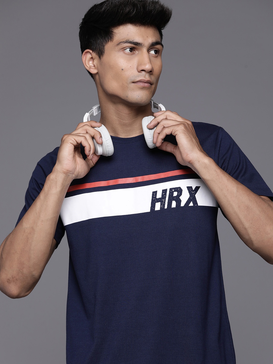 

HRX by Hrithik Roshan Striped Casual T-shirt, Navy blue