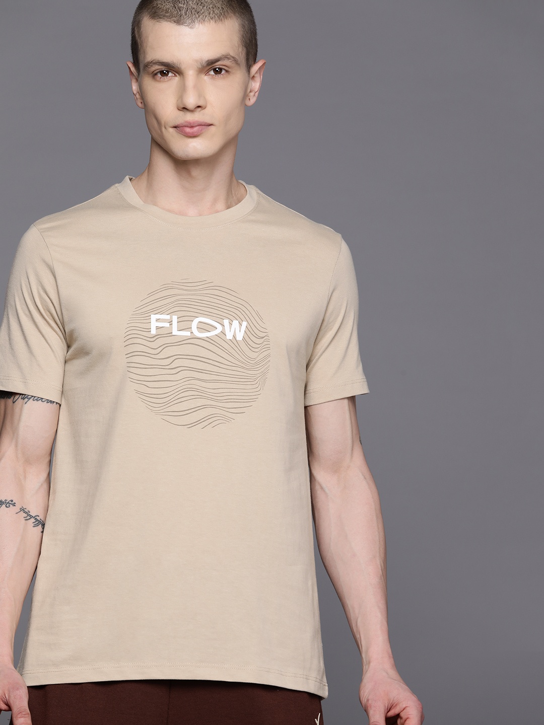 

HRX by Hrithik Roshan Men Typography Printed Yoga Rapid-Dry T-shirt, Beige