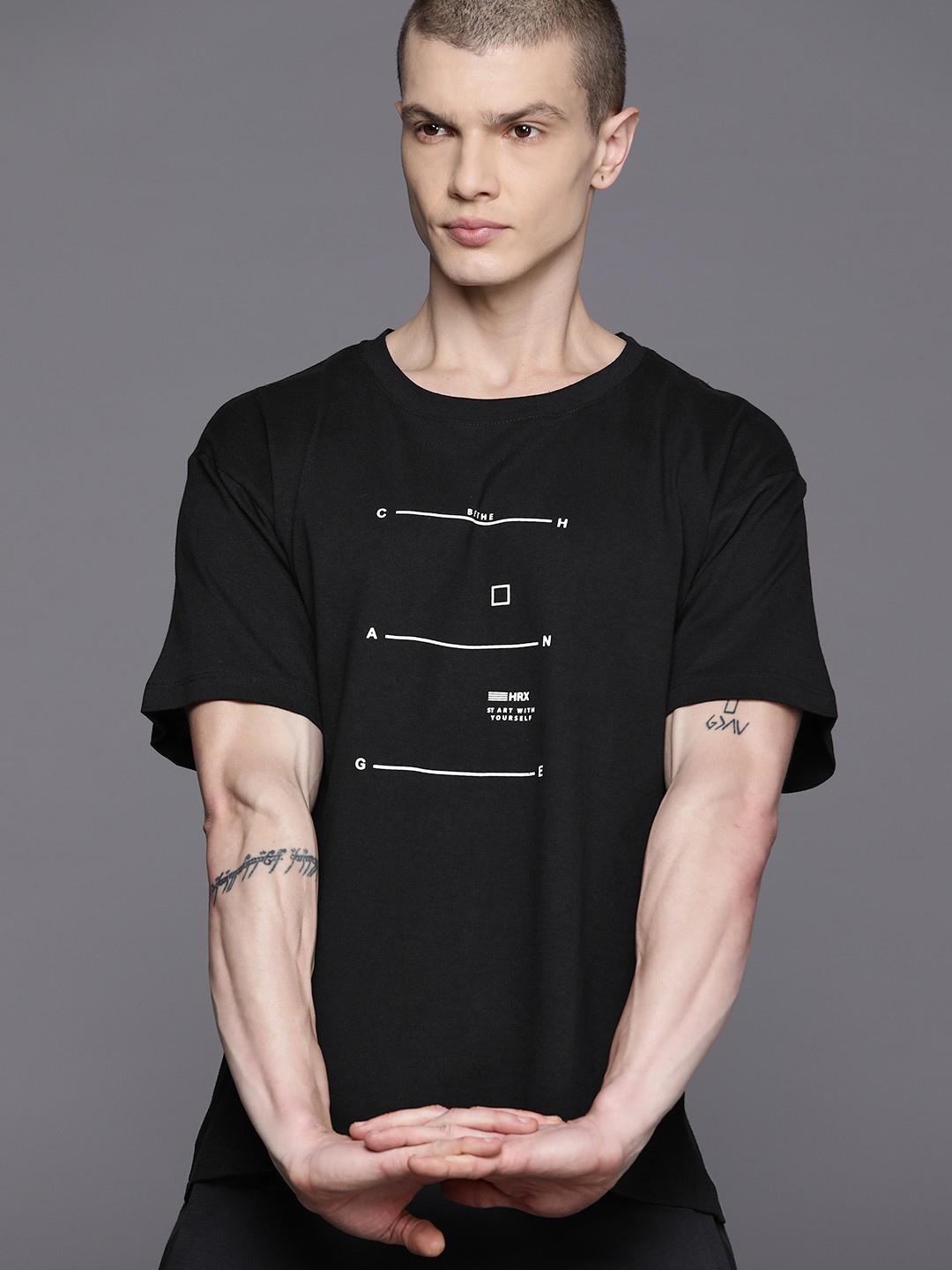 

HRX by Hrithik Roshan Men Typography Printed Training Rapid-Dry T-shirt, Black