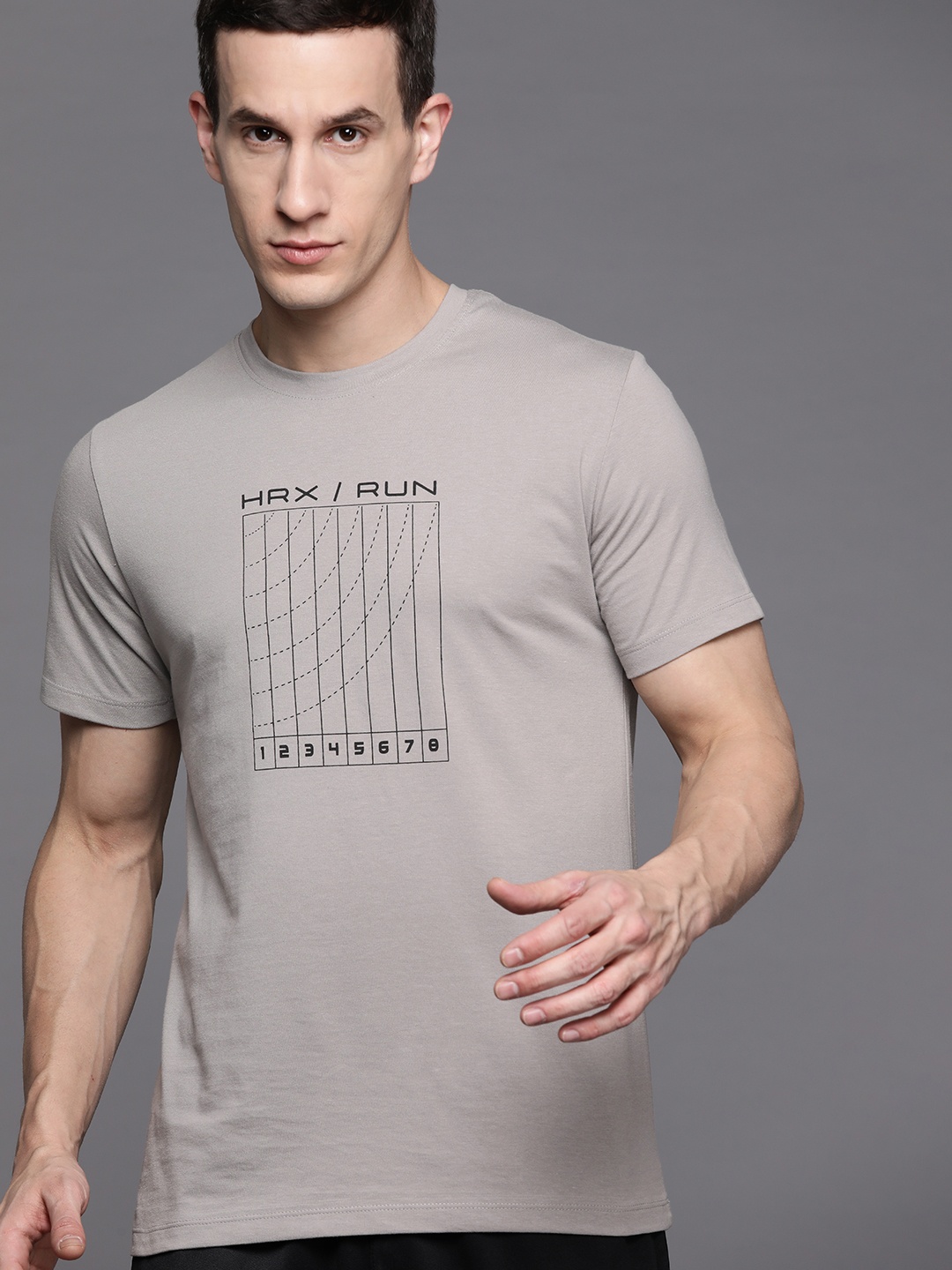 

HRX by Hrithik Roshan Men Printed Running Rapid-Dry T-shirt, Grey