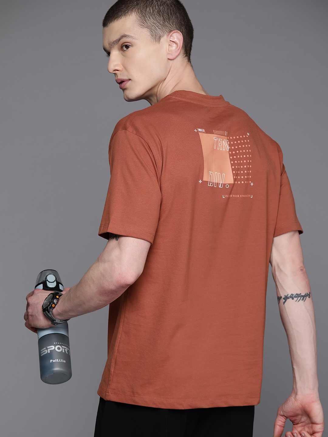 

HRX by Hrithik Roshan Printed Rapid-Dry Training T-shirt, Rust