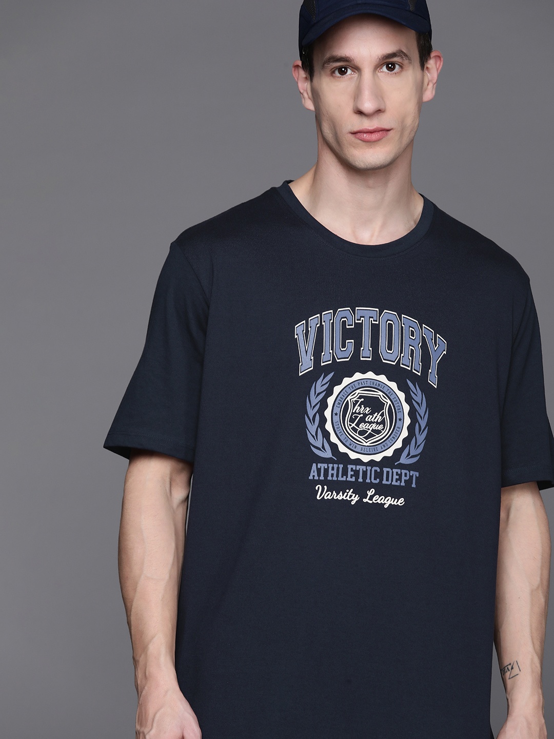 

HRX by Hrithik Roshan Men Typography Printed T-shirt, Navy blue