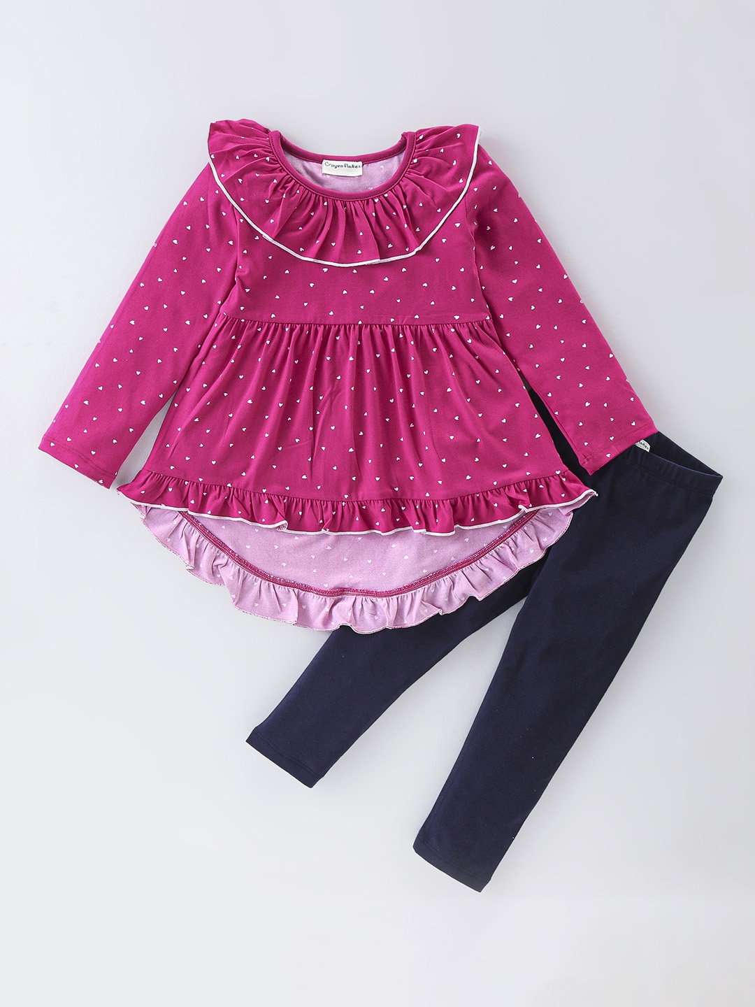 

CrayonFlakes Girls Round Neck Long Sleeves Top with Leggings, Pink
