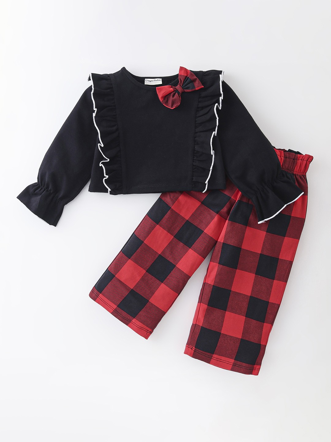 

CrayonFlakes Girls Round Neck Long Sleeves Top with Palazzos, Black
