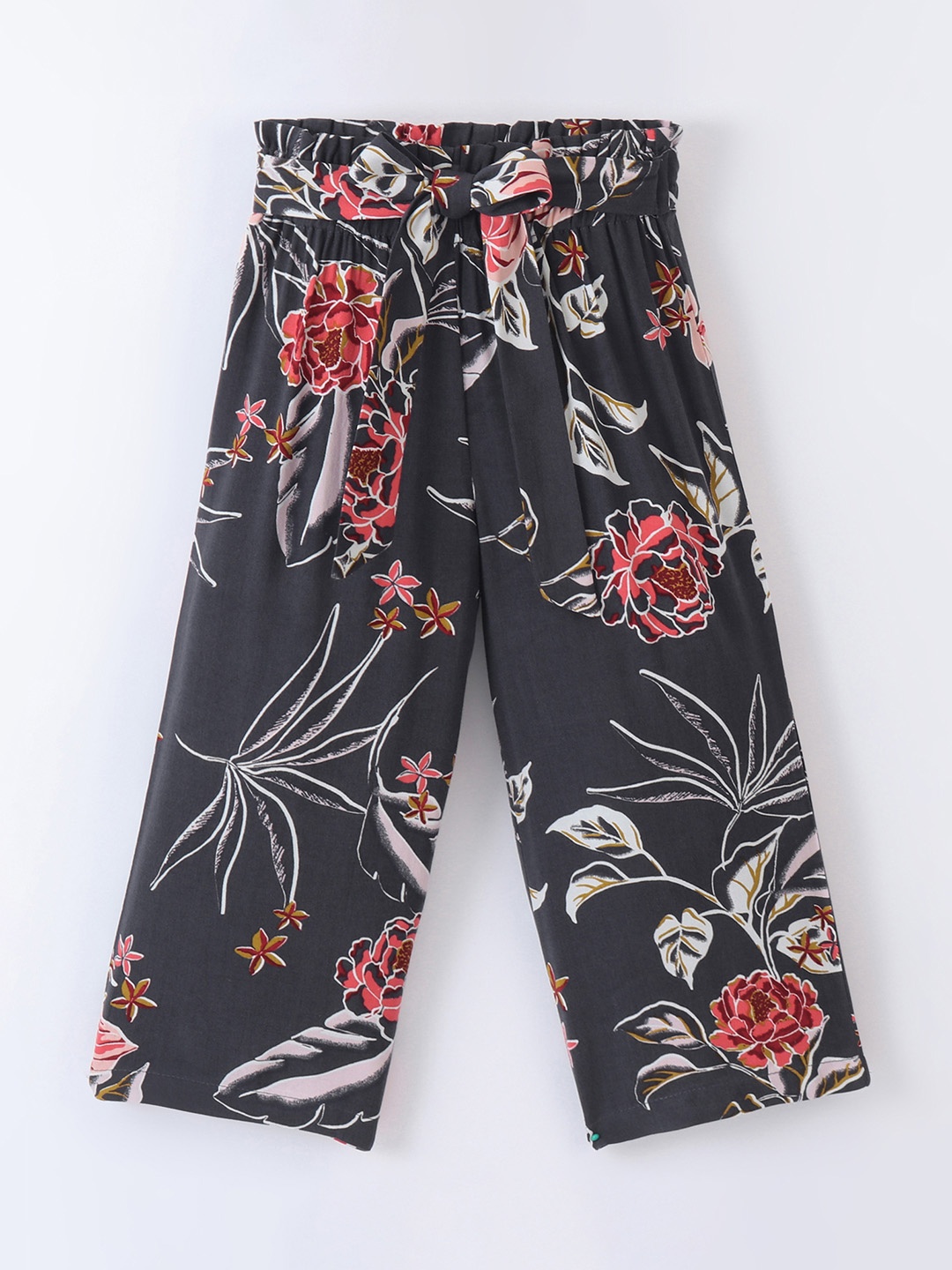

CrayonFlakes Girls Floral Printed Straight Palazzos, Grey