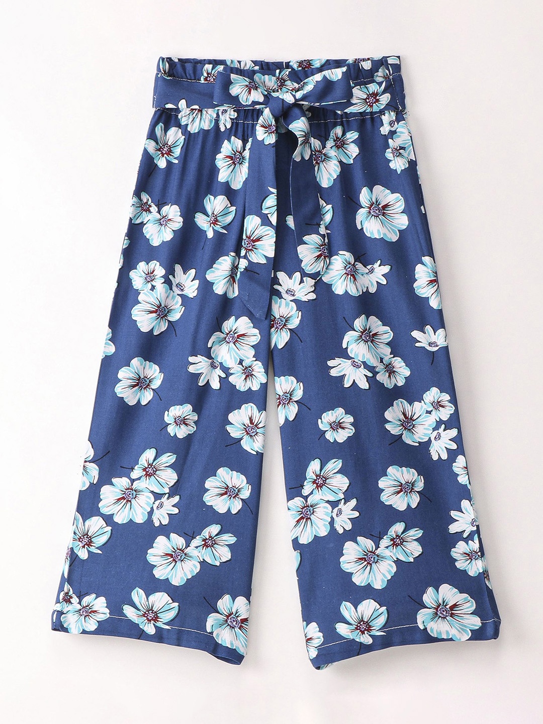 

CrayonFlakes Girls Floral Printed Straight Palazzos, Blue