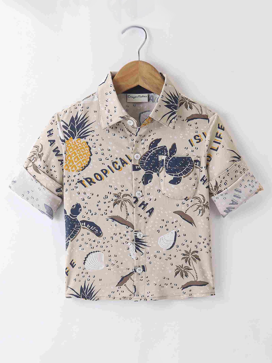

CrayonFlakes Boys Conversational Printed Shirt, Brown