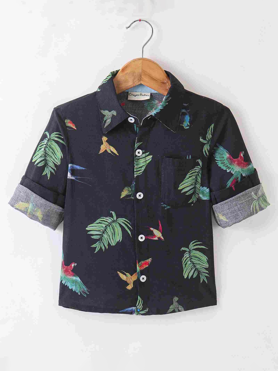 

CrayonFlakes Boys Floral Printed Shirt, Navy blue