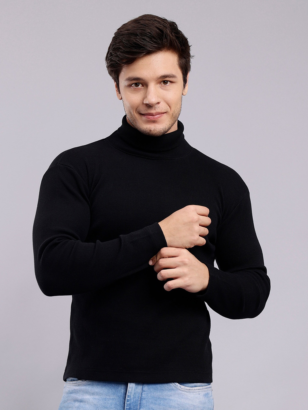 

NUEVOSDAMAS Ribbed Turtle Neck Cotton Pullover, Black