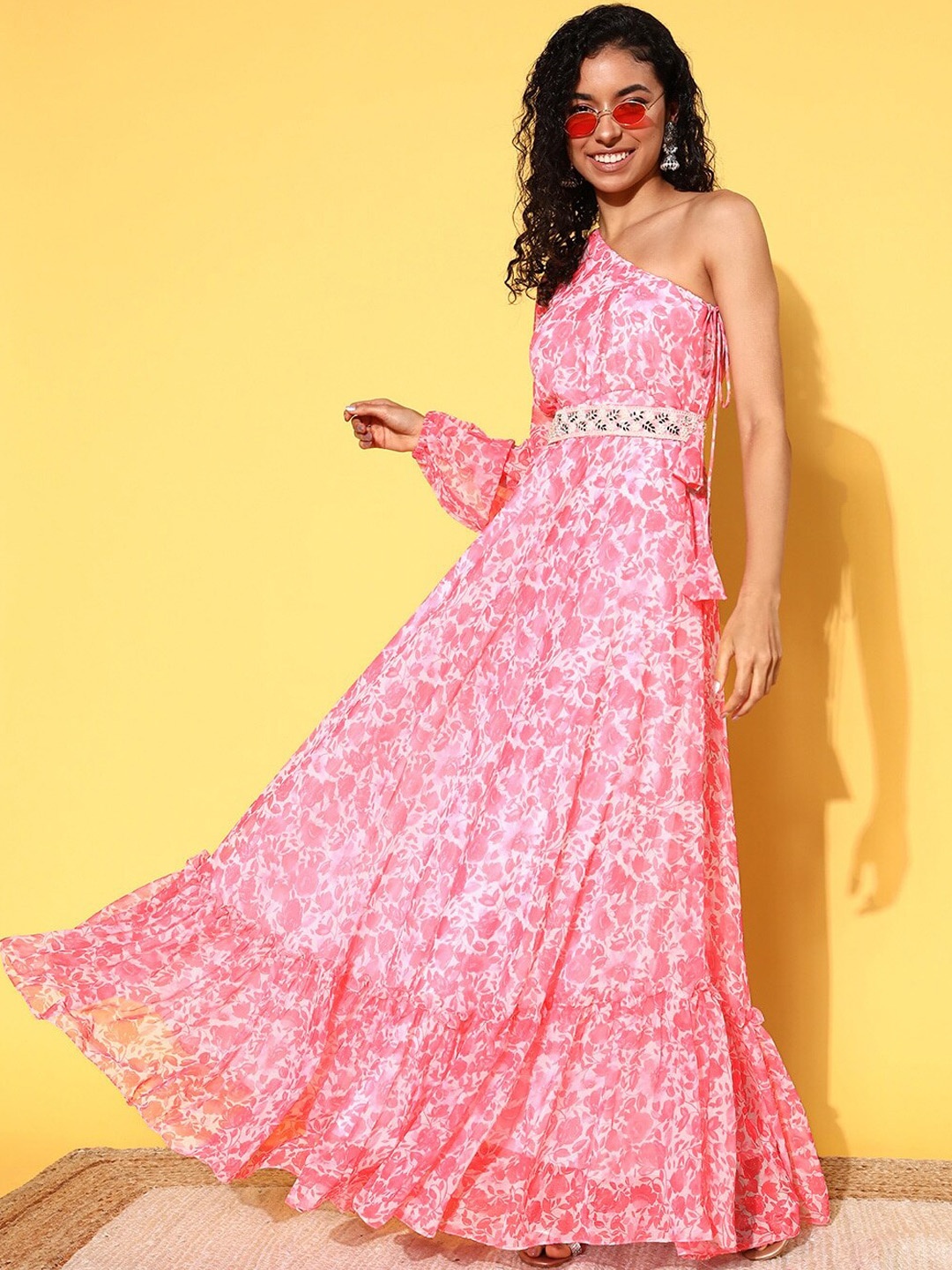 

Inddus Floral Printed Maxi Ethnic Dress, Pink