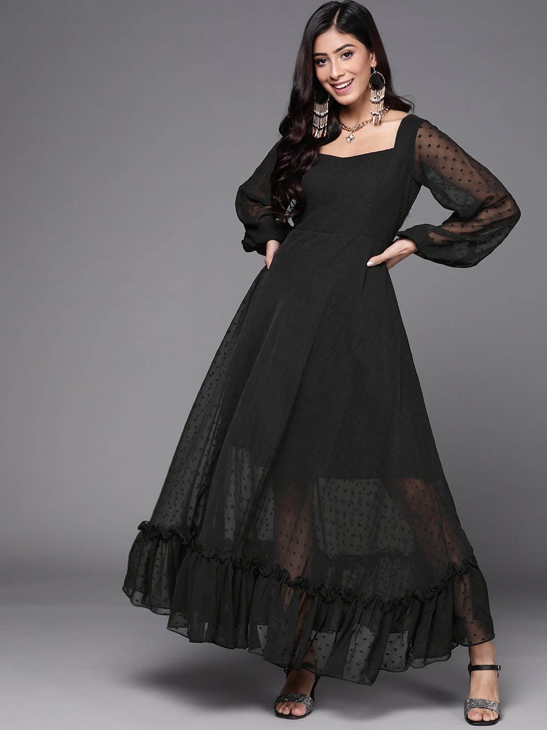 

Inddus Self-Designed Maxi Ethnic Dress, Black
