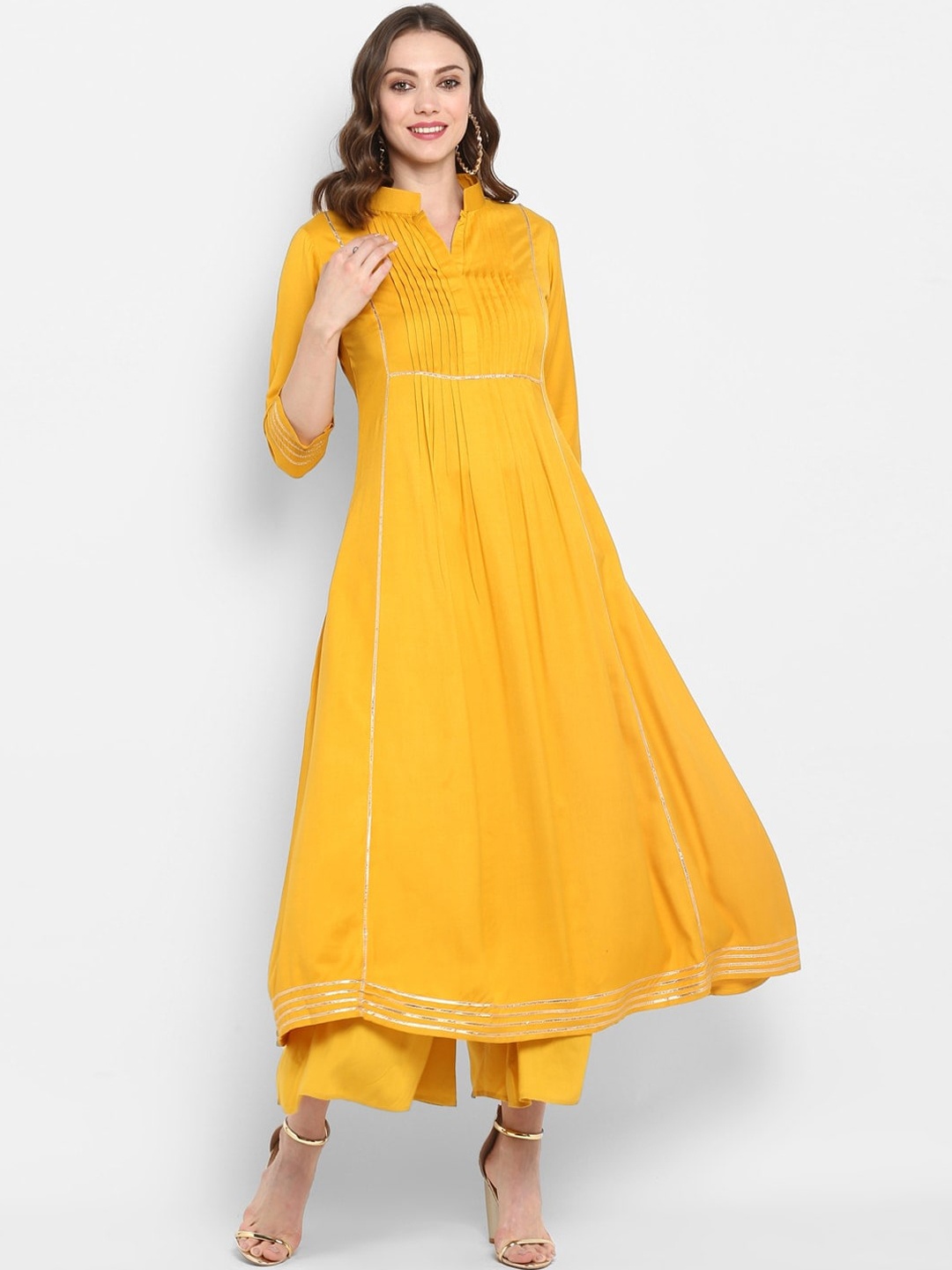 

KALINI Mandarin Collar Pure Cotton Anarkali Kurta, Mustard