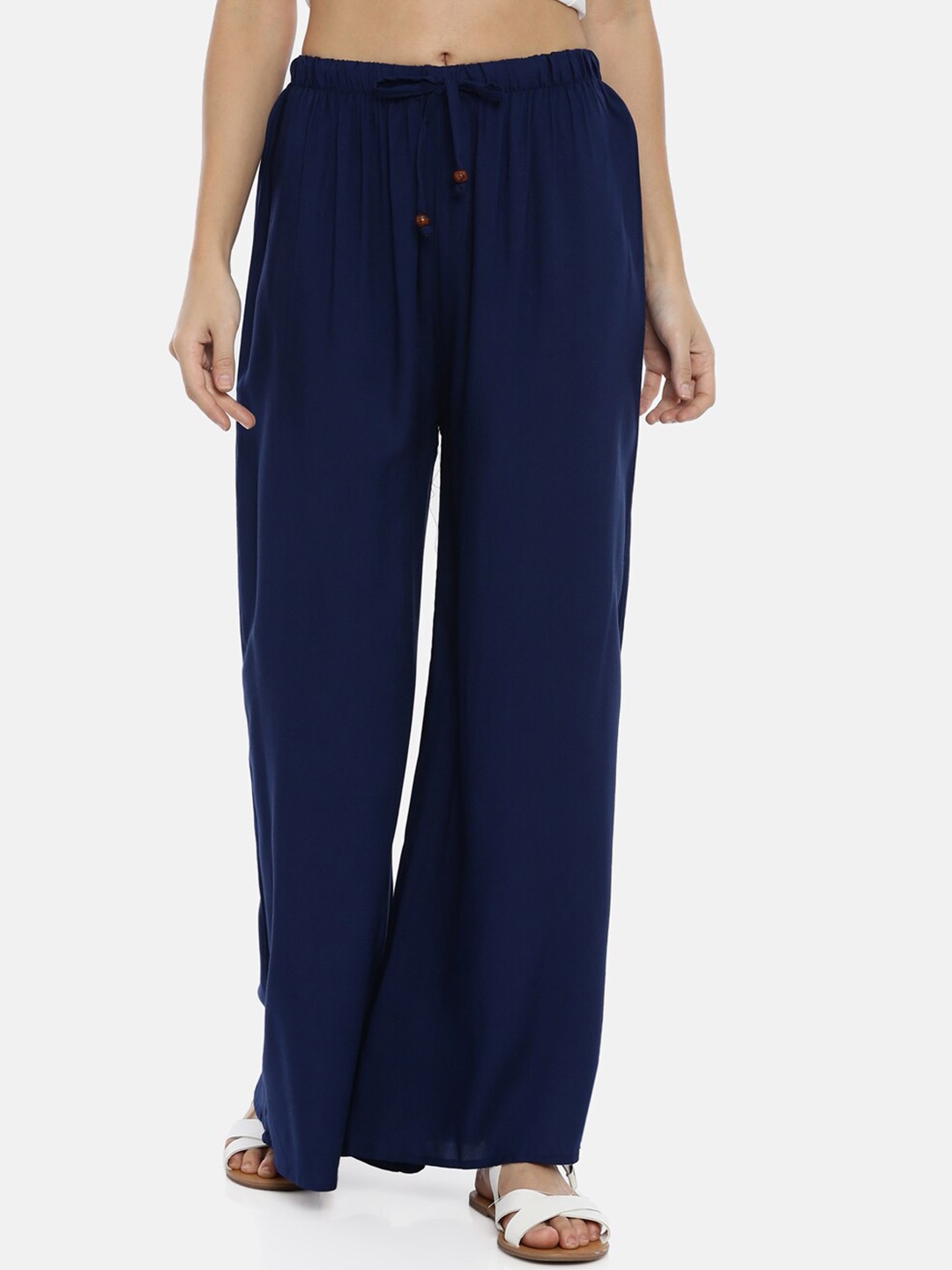 

GOLDSTROMS Women Wide Leg Knitted Palazzos, Navy blue