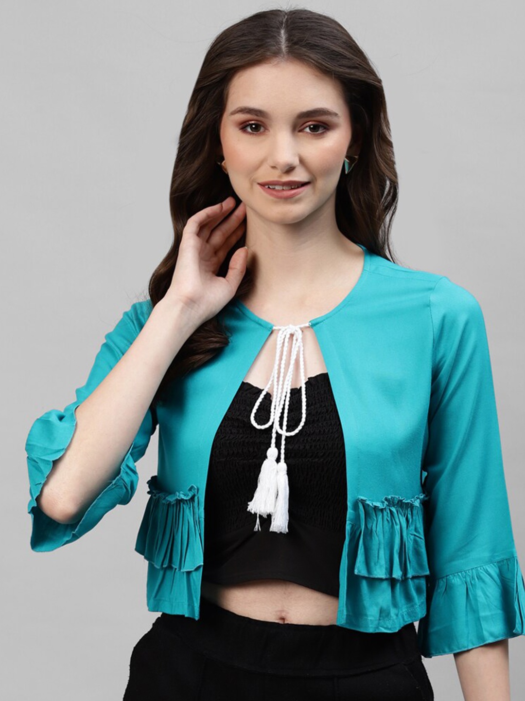 

DEEBACO Cotton Crop Tie-Up Shrug, Blue